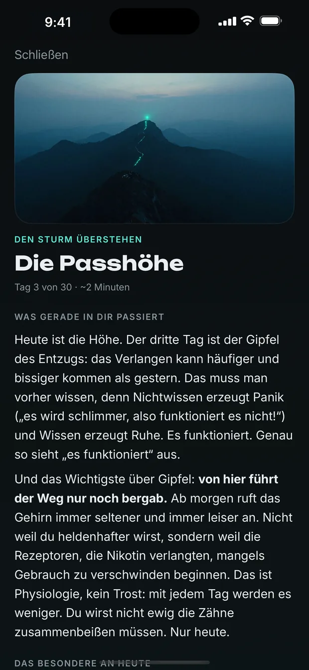 Ein Text pro Tag. Die App weiß, an welchem Tag du bist.