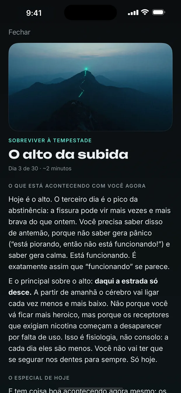 Um texto por dia. O app sabe em que dia você está.