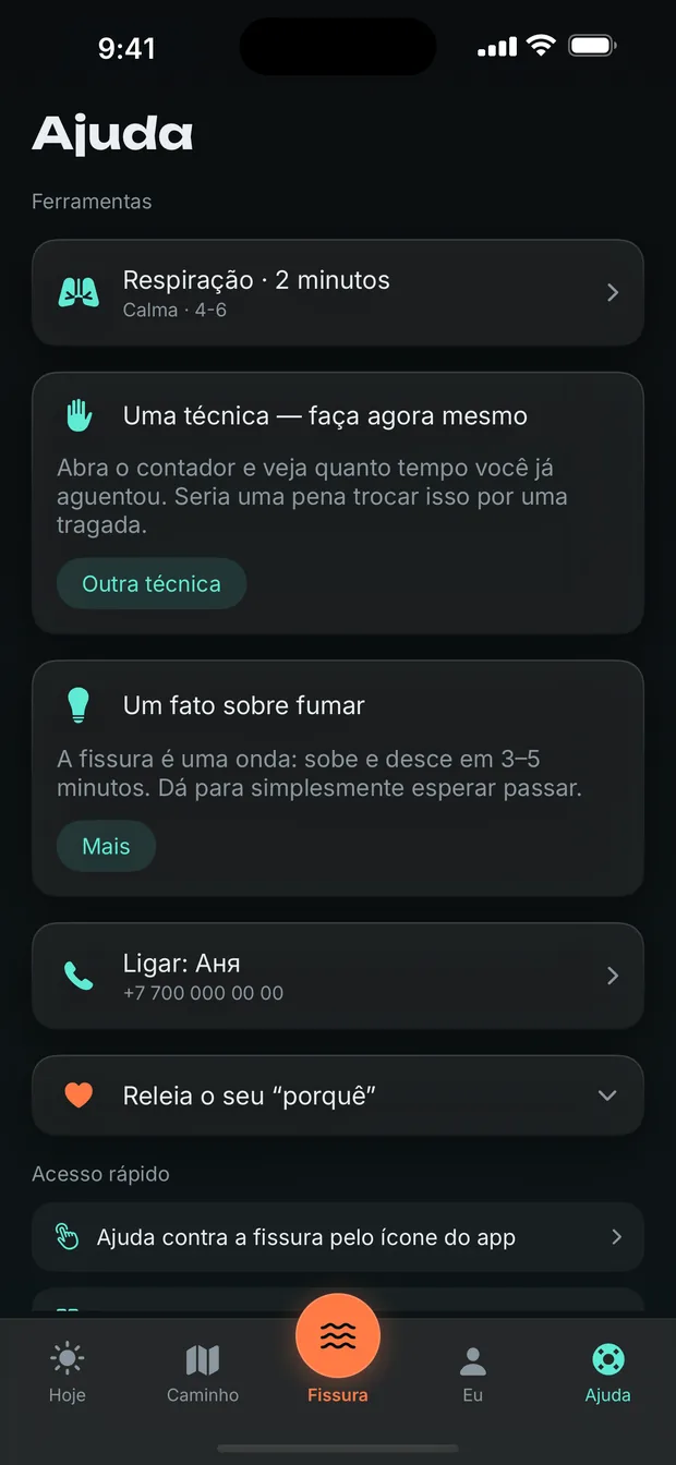 Ferramentas para aquele minuto: respiração, uma técnica, um fato, uma ligação.