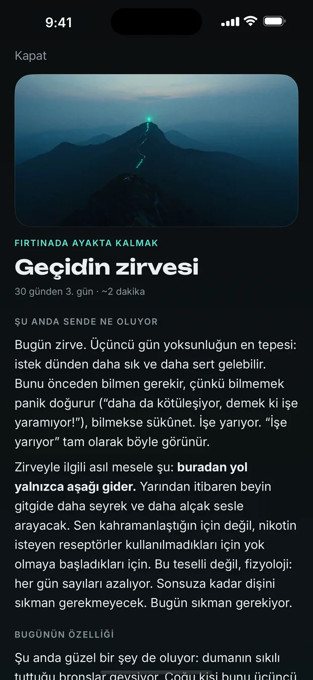 Günde bir metin. Uygulama hangi günde olduğunu bilir.